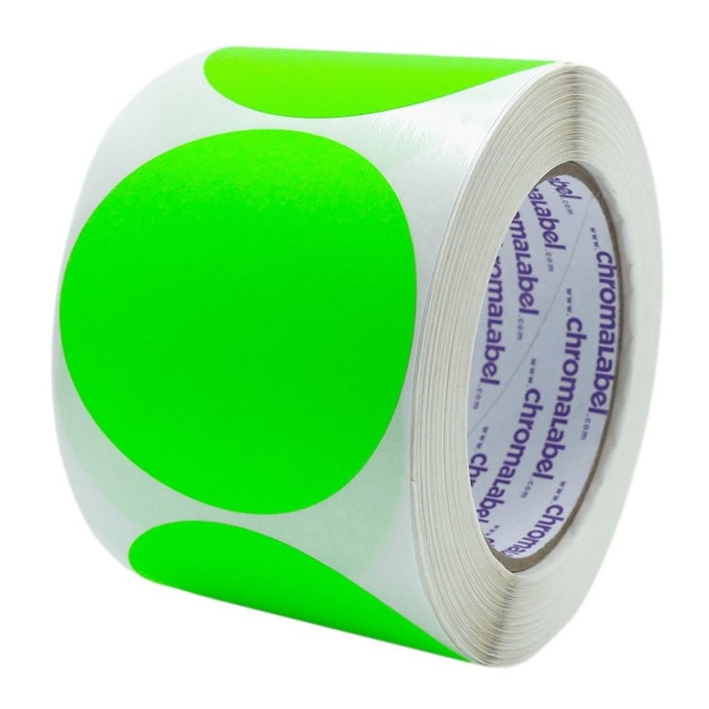 ChromaLabel 3 Inch Round Sticker Labels  High Visibility Permanent Sticky Dots Color Coding Label  Easy to Write On Color Coded Stickers - 500 Colored Labels per Roll - Matte Finish Fluorescent Green - Image 1